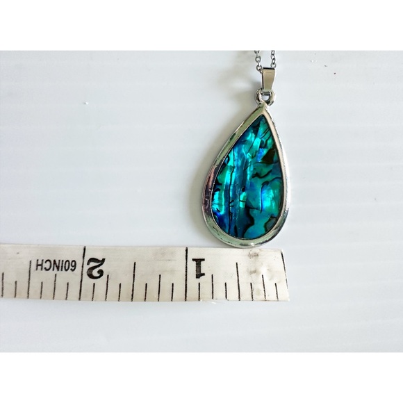 teardrop pendant necklace featuring an iridescent Paua shell inlay Silver Toned - Picture 6 of 6